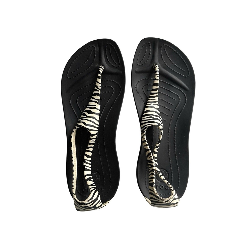 Crocs Sexi Flip Flops Serena Comfort T-Strap Thong Slip On Zebra Print Sz 6